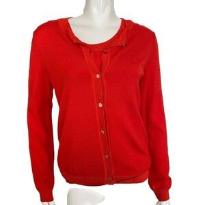 St. John Sweater Set Orange Cardigan St Wool Silk Small
